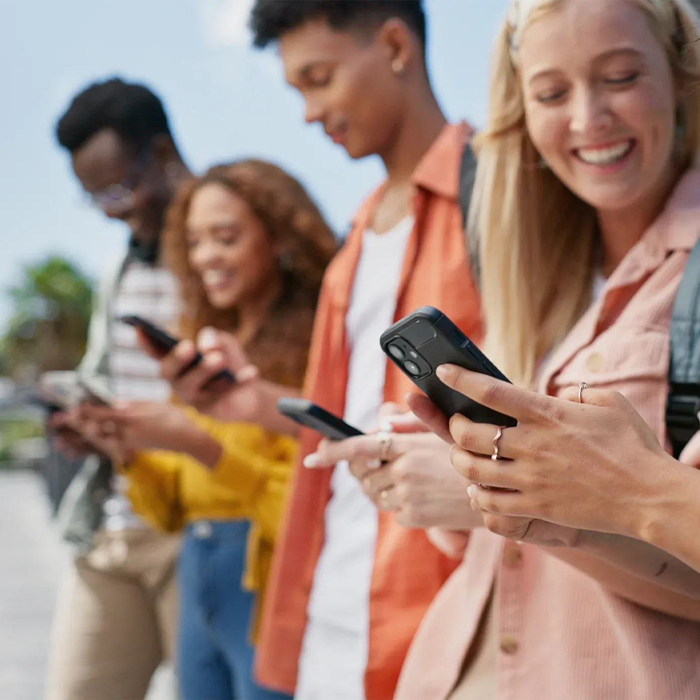 Direct messaging customers on the Eposbuddy app with customers in the background