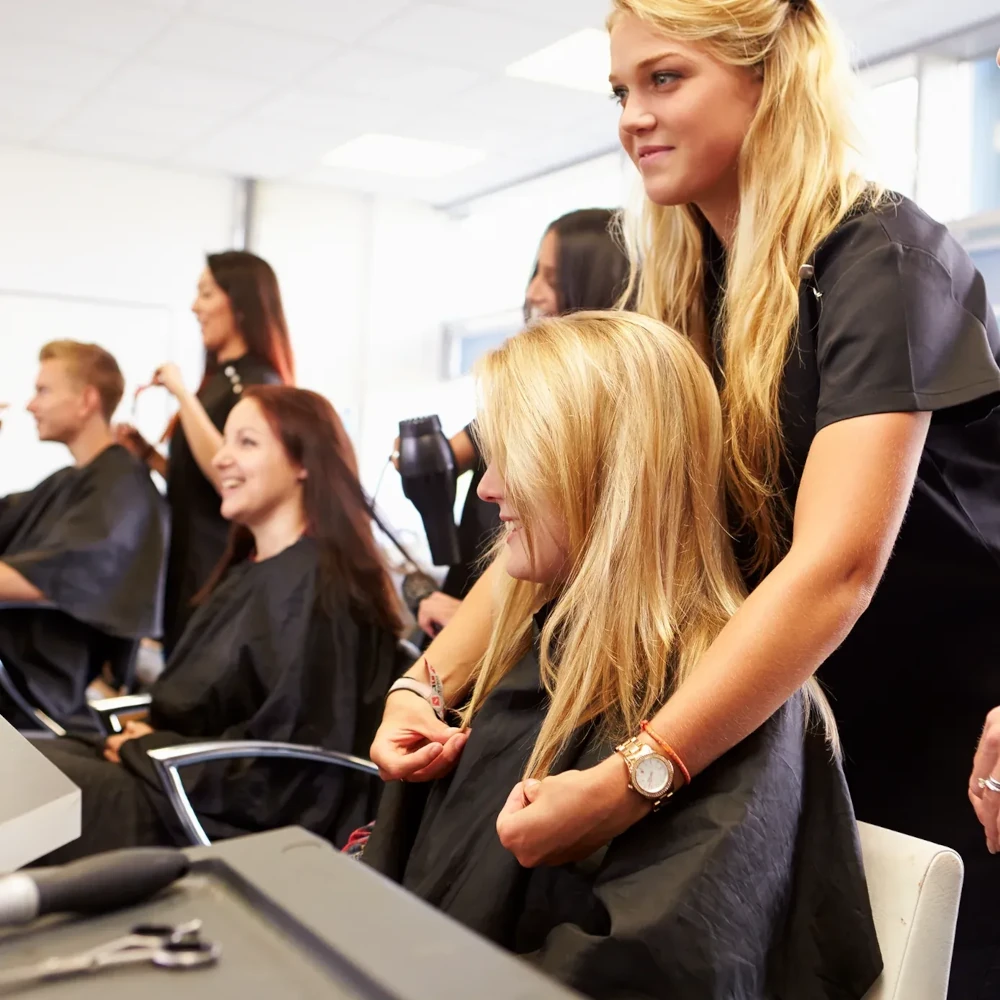 Instagram style image with a heart icon and salon in the background